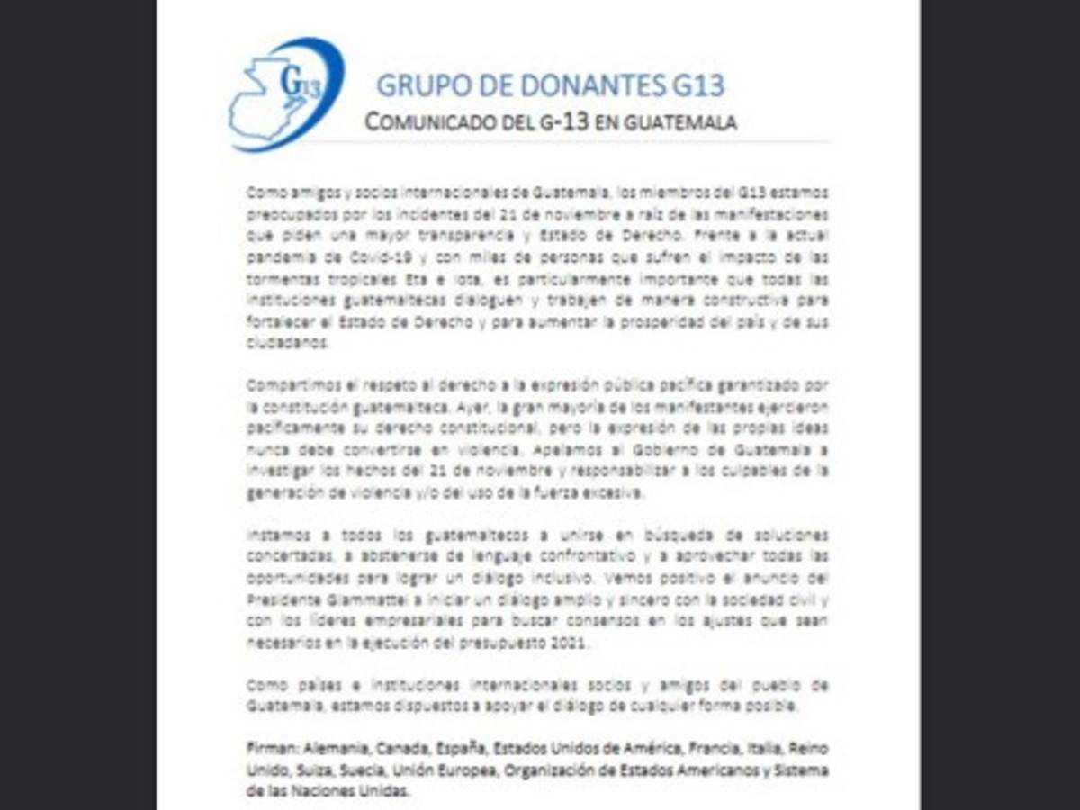 Guatemala: Demandan investigar abuso de poder en las manifestaciones contra el presupuesto 2021
