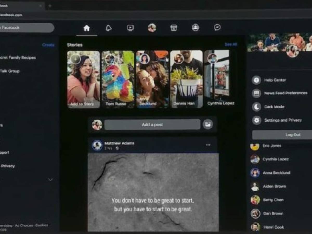 Facebook pone a prueba el 'Modo oscuro' de su versión web