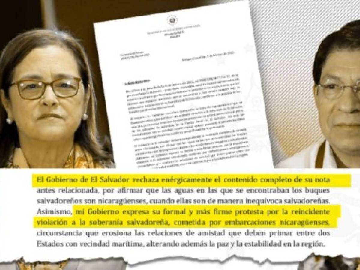 Estado salvadoreño declara 'inaceptables' acusaciones de Nicaragua sobre supuesta incursión marítima