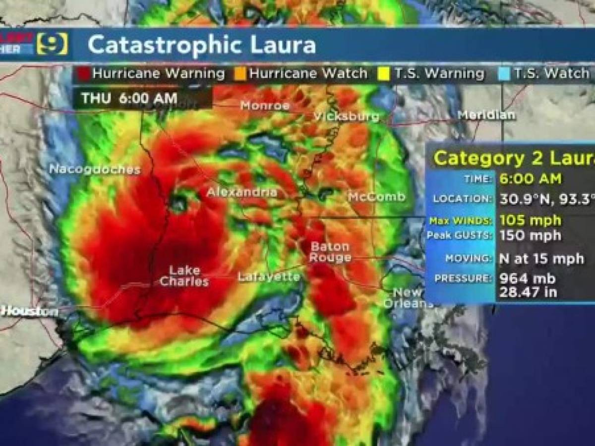 Poderoso huracán Laura azota implacable a los estados de Luisiana y Texas
