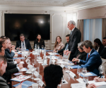 <i>Estos encuentros forman parte de una agenda de trabajo que también ha incluido espacios con representantes del sector financiero internacional y foros de discusión sobre las perspectivas económicas y de seguridad de Honduras. Foto de cortesía</i>