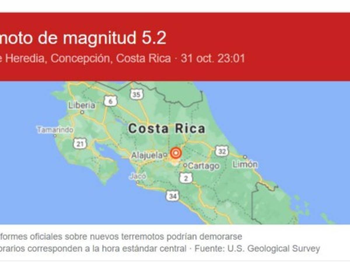 Potente temblor sacude gran parte de Costa Rica