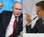 <i><b>Presidente ruso Vladimir Putin y secretario general de la OTAN, Mark Rutte. Por ahora, las estocadas son verbales. (Fotos: EFE)</b></i>