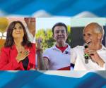 <i> Combo de fotografías de archivo que muestra a los candidatos a la Presidencia de Honduras, la oficialista de izquierda Rixi Moncada (i) y los derechistas Salvador Nasralla (c) y Nasry Asfura en actos de campaña en Tegucigalpa (Honduras). Moncada, Nasralla y Asfura encabezan la carrera para suceder a la presidenta Xiomara Castro en Honduras, un pulso que ganó tensión tras el llamado del presidente de EE.UU., Donald Trump, a apoyar a Asfura frente a los comunistas y sus aliados. EFE/ Gustavo Amador ARCHIVO</i>