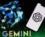 <i>Fotografía de archivo fechada el 11 de septiembre de 2023 de una ilustración que muestra un teléfono móvil con el logotipo de Open AI y Chat GPT de Microsoft Corporation sobre una pantalla que muestra las letras Google Gemini, en Los Ángeles (EE.UU.). Android, el sistema operativo de Google, anunció este miércoles nuevas capacidades autónomas de su inteligencia artificial (IA), Gemini, que podrán ejecutar tareas tediosas y de múltiples pasos como pedir un taxi, hacer la lista de las compras, buscar en internet fotos de prendas y detectar estafas telefónicas. EFE/ Etienne Laurent ARCHIVO</i>
