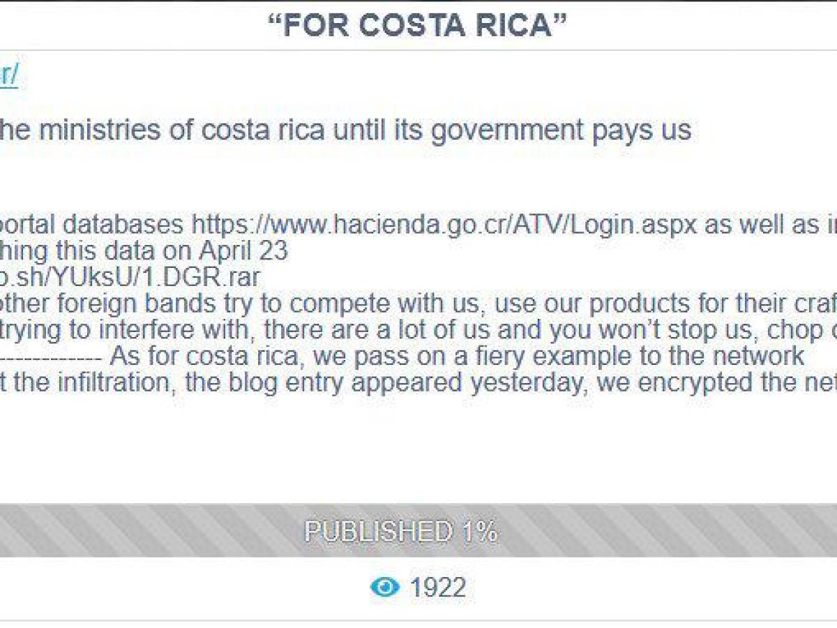 Costa Rica: Hackers amenazan con revelar datos internos de Hacienda