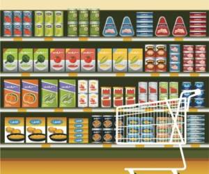 Supermarket and shopping cart, with different kinds of canned food. Zip contains AI, PDF and hi-res jpeg. Related Files: