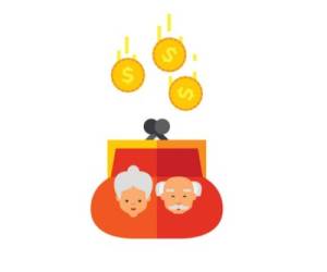 Pension icon. Multicolored vector illustration of purse with coins