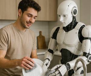 Empresas de Estados Unidos y China ya compiten por escalar esta frontera de la automatización: no solo hacer robots, sino enseñarles a trabajar. (Foto: IA-Microsoft Designer)