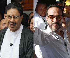 <i>Candidato presidencial por el partido oficialista Pacto Histórico, Iván Cepeda (i), y el candidato de ultraderecha Abelardo de la Espriella, del movimiento Defensores de la Patria. (EFE/ Carlos Ortega / Ernesto Guzmán Jr.)</i>