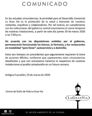 Centros comerciales de El Salvador cerrados por Covid-19