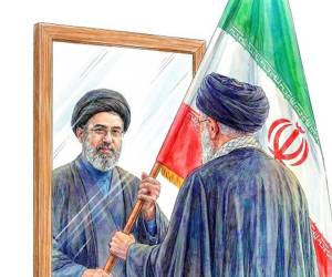 <i>Nacido en la disidencia, tras años de operar entre bastidores y mantener un bajo perfil público, Mojtaba Jameneí emerge de entre las sombras para convertirse en el nuevo líder supremo de la República Islámica de Irán, cargo que hereda de su padre. ILUSTRACIÓN EFE</i>