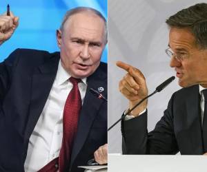 <i><b>Presidente ruso Vladimir Putin y secretario general de la OTAN, Mark Rutte. Por ahora, las estocadas son verbales. (Fotos: EFE)</b></i>