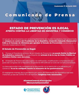 Empresarios guatemaltecos: Es ilegal el Estado de Prevención