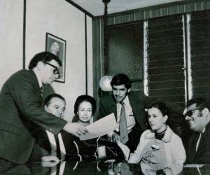 Primera Junta Directiva de la II Época. De izquierda a derecha: Álvaro Castro Harrigan, Miguel Ángel Salas Hernández, Nora Centeno Güel, Jorge Salas Bonilla, Vilma Montero Garita y Víctor Ml. Bruno Ramírez.