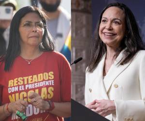 <i>Combo de fotografías de archivo que muestran a la vicepresidenta ejecutiva de Venezuela, Delcy Rodriguez (i), y a la líder opositora venezolana María Corina Machado. EFE/ Miguel Gutiérrez/ Stian Lysberg Solum</i>