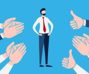 Businessman with many Hands clapping ovation and thumps up, applaud hands. Flat cartoon character. Vector illustration design.