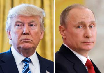 <i>Combo de fotografías de archivo del presidente de EE.UU. Donald J. Trump (i) y el presidente de Rusia Vladimir Putin (d).EFE/EPA/JIM LO SCALZO / SPUTNIK POOL</i>