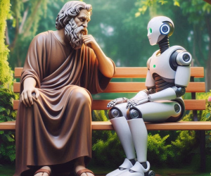 <i>Filosofía y management: el método que conecta al ágora con la inteligencia artificial. Foto de IA Microsoft Designer</i>