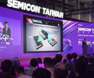 <i>Mark Liu, presidente ejecutivo de Taiwan Semiconductor Manufacturing Company (TSMC), habla durante Semicon Taiwan 2023 en el Centro de Exposiciones Nangang en Taipei el 6 de septiembre de 2023. Sam Yeh / AFP</i>