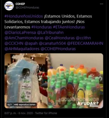 Empresa privada hondureña se une para ayudar a los afectados de Eta