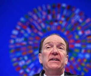World Bank President David Malpass speaks during a press conference during the International Monetary Fund - World Bank Spring Meetings at IMF Headquarters in Washington, DC, April 11, 2019. (Photo by MANDEL NGAN / AFP)