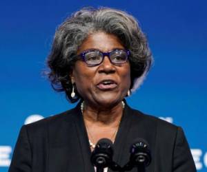 FILE PHOTO: Linda Thomas-Greenfield, U.S. President-elect Joe Biden's choice to become the next U.S. ambassador to the United Nations, speaks as President-elect Biden announces his national security nominees and appointees at his transition headquarters in Wilmington, Delaware, U.S., November 24, 2020. REUTERS/Joshua Roberts/File Photo