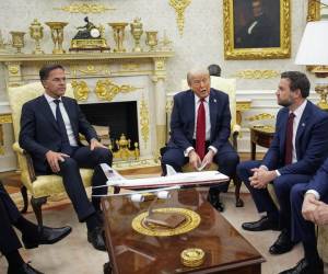 El líder estadounidense dio estas declaraciones al iniciar una reunión con el secretario general de la OTAN, Mark Rutte, en el Despacho Oval de la Casa Blanca. EFE/EPA/YURI GRIPAS / POOL