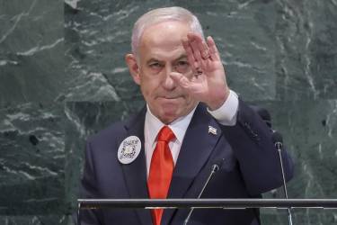El primer ministro israelí, Benjamín Netanyahu, ante la Asamblea de la ONU. EFE/EPA/SARAH YENESEL