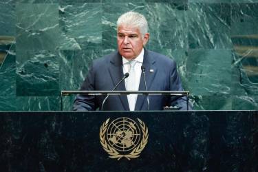 El presidente de Panamá, José Raúl Mulino, habla en la Asamblea General de la ONU. EFE/KENA BETANCUR