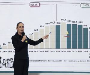 <i>La presidenta de México, Claudia Sheinbaum, habla en una rueda de prensa en el Palacio Nacional en Ciudad de México (México). Imagen de archivo. EFE/ José Méndez</i>