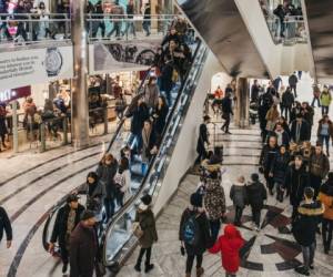 London, UK - January 26, 2019: People inside One Canada Square Mall in Canary Wharf, a busy financial area of London that often host events.