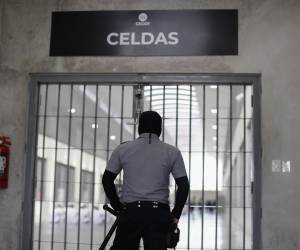 <i>Fotografía de archivo de un guardia en el Centro de Confinamiento para el Terrorismo (Cecot), en Tecoluca (El Salvador). EFE/Rodrigo Sura</i>