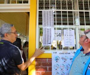 <i> Personas observan una lista en un centro de votación este domingo, en Tegucigalpa (Honduras). Las elecciones generales en Honduras, que definirán si el partido Libertad y Refundación (Libre, izquierda) se mantiene en el poder o si retorna el bipartidismo tradicional de los Partido Nacional y Liberal, se iniciaron este domingo a las 07:00 hora local (13:00 GMT). EFE/ Gustavo Amador</i>