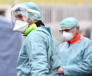 Mandatory Credit: Photo by Matteo Biatta/Sintesi/SIPA/Shutterstock (10579360g)Covid-19 virus epidemic. Coronavirus Emergency. Checkpoint and triage point at Civile Hospital.Coronavirus outbreak, Brescia, Italy - 09 Mar 2020