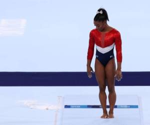 TOKYO, JAPAN - JULY 27: Simone Biles of Team United States competes on vault during the Women's Team Final on day four of the Tokyo 2020 Olympic Games at Ariake Gymnastics Centre on July 27, 2021 in Tokyo, Japan. (Photo by Jamie Squire/Getty Images)