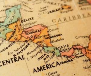 Close up of an antique globe focusing on the countries that make up Central America.