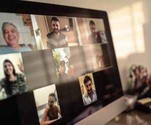 Family and friends happy moments in video conference at home