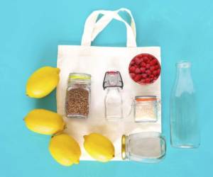 Zero waste shopping concept. Different reusable packages for groceries.