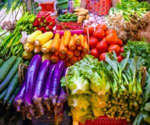 Fresh vegetables and fruits at local market in Sanya, Hainan province, China