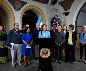 US Speaker of the House Nancy Pelosi speaks during a press conference at the Air Force Base in Guatemala City on August 8, 2019. (Photo by Johan ORDONEZ / AFP)