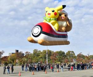 Globos de los personajes para el 95º Desfile Anual del Día de Acción de Gracias® de Macy’s el 13 de noviembre de 2021 en la ciudad de Nueva York. ¡Pikachu™ y Eevee™ de The Pokémon Company International. FOTO Eugene Gologursky/Getty Images para Macy’s, Inc. /AFP