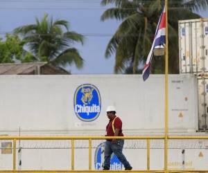 <i>Fotografía de archivo de un hombre frente a contenedores de la empresa bananera Chiquita, en Puerto Almirante (Panamá). EFE/ Bienvenido Velasco</i>