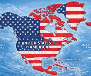 <i>Donald Trump, compartió en su red Truth Social un mapa en el que las franjas rojas y blancas de la bandera estadounidense cubren México, el Caribe y Canadá, además de Groenlandia e Islandia. Foto de cortesía</i>