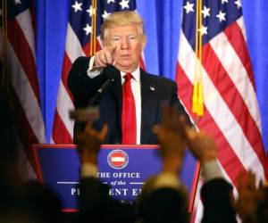 NEW YORK, NY - JANUARY 11: President-elect Donald Trump speaks at a news cenference at Trump Tower on January 11, 2017 in New York City. This is Trump's first official news conference since the November elections. (Photo by Spencer Platt/Getty Images)