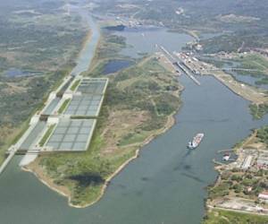 Aerial view of the Panama Canal.