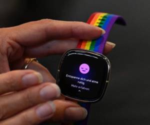 A Fitbit sense wearable is presented at the Internationale Funkausstellung IFA international trade show for consumer electronics and home appliances on September 3, 2020 at the fair grounds in Berlin. - A special edition of the fair, adapted to health security measures amid the novel coronavirus / COVID-19 pandemic, will be running from September 3 to 5, 2020. (Photo by Tobias SCHWARZ / AFP)