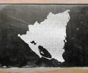 outline map of nicaragua on blackboard