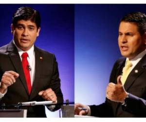 Carlos Alvarado, del oficialista Partido Acción Ciudadana (PAC) (derecha) y Fabricio Alvarado, del Partido Restauración Nacional (izquierda).