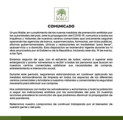 Centros comerciales de El Salvador cerrados por Covid-19